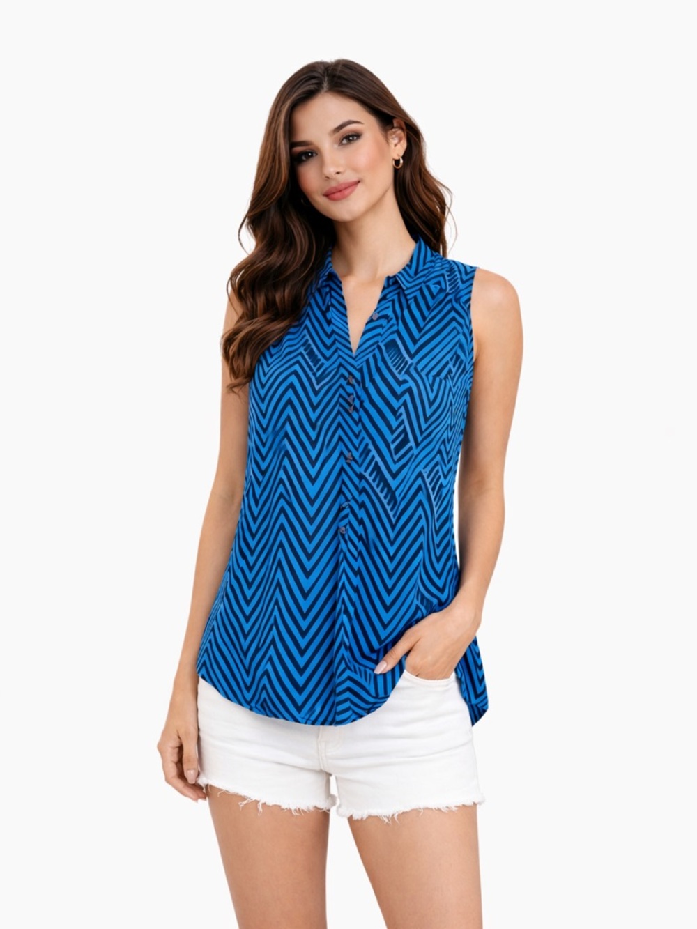 Wishful Park Blue Blouse with Chevron Pattern